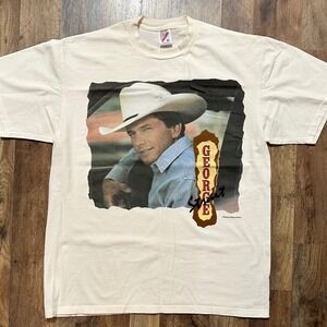 Vintage 1994 George Strait On Tour T-Shirt Jerzees XL Cream Country Music 90s